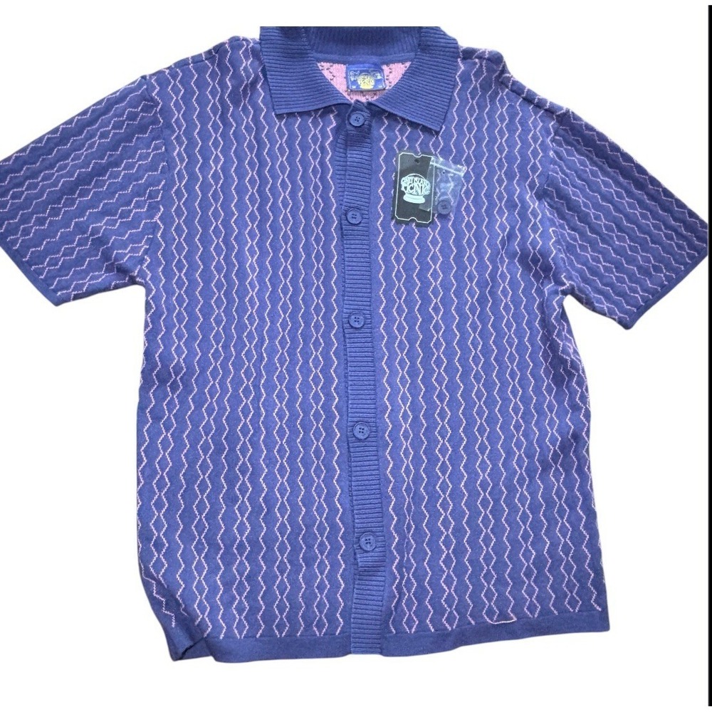 Coney‎ Island Mens M Button Down Short Sleeve Knit Shirt
